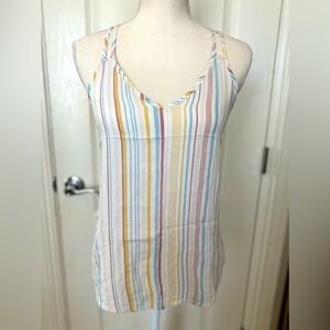 Size S Multicolored double spaghetti strap, striped top.